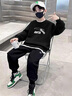 安踏兒童套裝男中大童2025春秋季新款運動(dòng)2件套青少年女孩衛衣衛褲子 黑色+黑色 印花衛衣+基礎衛褲 160 曬單實(shí)拍圖