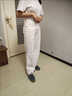 憶思減淺藍色微喇叭闊腿牛仔褲女高腰2025春秋款新款寬松直筒垂感拖地褲 米白色【不含腰帶】 M 建議95-105斤 曬單實(shí)拍圖