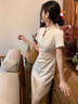 素織錦旗袍新中式女裝夏季高級感中國風(fēng)旗開(kāi)得勝連衣裙女裙子小個(gè)子長(cháng)裙 新中式旗袍連衣裙【淺杏色】 L 推薦體重（100-130斤） 曬單實(shí)拍圖