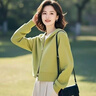 愛(ài)葵茵雙拉鏈綠色連帽長(cháng)袖衛衣外套女春秋大碼胖mm寬松休閑短款開(kāi)衫上衣 綠色 L (建議100-120斤) 曬單實(shí)拍圖