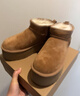 UGG EVERSHEEPSKINS桑坡周冬雨ugg同款mini羊皮毛一體厚底雪地靴女迷你短筒短靴棉鞋 栗色2CM 36 曬單實(shí)拍圖