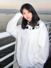燦圖韓版chic連帽衛(wèi)衣女款春秋季寬松潮流百搭上衣服情侶慵懶休閑外套 白灰色 M 【建議80-100斤】 曬單實拍圖