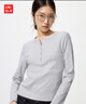 優(yōu)衣庫女裝羅紋亨利領(lǐng)T恤/長袖修身短款內(nèi)搭打底25新款479591 02 淺灰色 S /155/80A 曬單實拍圖