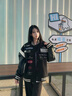 BJHG不計后果夾克外套男款秋季新款美式復古運動(dòng)棒球服貼貼撞色皮衣女 石墨黑 S 曬單實(shí)拍圖