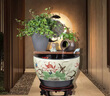 京茂景德鎮陶瓷錦鯉金魚(yú)缸大號庭院門(mén)海大型睡蓮荷花缸造景循環(huán)流水缸 圓口黑邊水墨紅荷花單缸+黑花瓶黑壇子+禮品送6 73x73x52cm 曬單實(shí)拍圖