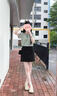 哈魯?shù)暇G色條紋短袖t恤女夏2025新款小眾設(shè)計感圓領(lǐng)正肩體恤小個子上衣 白綠 均碼 （110斤內(nèi)） 曬單實拍圖