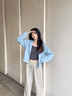 名創(chuàng)優(yōu)品（MINISO）外套女春秋款2025新款衣服開衫小個子連帽衛(wèi)衣女顯瘦百搭休閑女裝 【春秋薄款】霧霾藍(純色)-短款 L 165 (優(yōu)選面料 舒適貼身) 曬單實拍圖