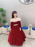 思妙星女童晚禮服高端輕奢小眾女孩生日花童公主裙兒童主持人鋼琴演出服 紅色長(cháng)款、不包括腰帶 150 曬單實(shí)拍圖