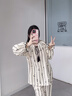 妮狄婭新款睡衣女秋季純棉紗布長(cháng)袖水墨花卉復古優(yōu)雅春秋家居服套裝 米黃 TF25336 L (165) 【參考體重105-125斤】 曬單實(shí)拍圖