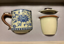 金鑲玉仿宋汝窯茶杯 陶瓷帶過(guò)濾茶水杯馬克杯辦公家用泡茶具 纏枝蓮青花 曬單實(shí)拍圖