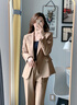 紫魅俏西裝女套裝高級感春秋冬季職業(yè)裝一?？勰贻p西服外穿修身上衣外套 米白色西裝 L (建議105-115斤) 曬單實(shí)拍圖
