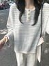 2025新款慵懶感藍色條紋撞色針織衫上衣秋冬季穿搭寬松韓系毛衣女 藍色條紋 均碼 曬單實(shí)拍圖