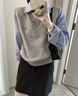 妃奧絨假兩件條紋拼接針織長(cháng)袖襯衫女休閑百搭學(xué)院風(fēng)秋冬疊穿毛衣上衣潮 灰色 M 100-110斤 曬單實(shí)拍圖