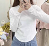 白色不規(guī)則正肩長袖t恤女德絨春秋冬新款內(nèi)搭修身打底衫短款上衣 白色【常規(guī)款】 M 【96斤以下】 曬單實拍圖