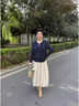 MsShe【45支羊毛混紡】大碼女裝2025秋季胖mm顯瘦撞色V領(lǐng)毛衣外套 藏青藍色現貨 2XL 曬單實(shí)拍圖