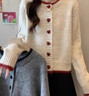 錦裳淑毛衣外套女2025春秋新款設計感拼色愛(ài)心紐扣針織開(kāi)衫長(cháng)袖上 杏色 曬單實(shí)拍圖