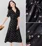 尚都比拉V領(lǐng)短袖印花連衣裙女夏季收腰顯瘦茶歇碎花裙優(yōu)雅通勤中長裙 曬單實拍圖
