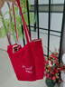 OEING條紋帆布袋韓國ins慵懶風(fēng)托特包學(xué)生大容量休閑通勤單肩包包女 雙面紅色條紋 曬單實(shí)拍圖
