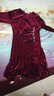 恒源祥（HYX）金絲絨連衣裙女春秋季氣質(zhì)v領(lǐng)釘珠中長(cháng)款打底衫顯瘦魚(yú)尾裙子 酒紅色 XL 曬單實(shí)拍圖