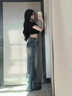 燦圖淺色微喇叭牛仔褲女春夏季高腰顯瘦修身彈力休閑馬蹄褲小個子褲子 懷舊藍色 M 曬單實拍圖