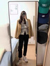 南叮雅格孕婦褲子秋冬外穿新款直筒褲九分牛仔褲加絨彈力煙管褲秋冬裝 黑色 L110-125斤 曬單實(shí)拍圖