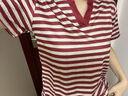 bm風(fēng)美式復古紅色正肩條紋短袖T恤女夏季v領(lǐng)修身短款上衣RL#A016# A016#紅灰色 M 【96斤以下】 曬單實(shí)拍圖