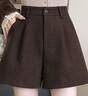 小香風(fēng)咖色毛呢短褲女2025秋冬季高腰顯瘦小個(gè)子外穿黑色闊腿靴褲 M01咖色毛呢靴褲【不含腰帶】 M (推薦95-105斤) 曬單實(shí)拍圖