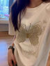 佐敘國風(fēng)蝴蝶短袖t恤女2025新款夏秋季重工刺繡設計感正肩寬松上衣女 杏色 M (90-105)斤 曬單實(shí)拍圖