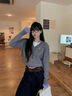 斐特瑪灰色V領(lǐng)假兩件針織衫女春秋2025秋新款撞色拼接寬松毛衣短款上衣 花灰色 M 中 100-120斤 曬單實(shí)拍圖