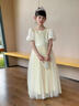 小咔衣濃兒童生日禮服紗裙女童主持人鋼琴演奏演出服花童婚禮小女孩連衣裙 香檳色3940-D短袖長(cháng)款 130 曬單實(shí)拍圖