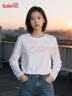 班尼路（Baleno） 白色內(nèi)搭長袖t恤女2025秋冬純棉寬松大碼休閑基礎(chǔ)款打底衫女上衣 曬單實(shí)拍圖