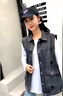 哈魯?shù)虾谏Ｗ旭R甲背心女2025春秋寬松破洞韓版外套無袖大碼中長款外搭 黑色 M （95-108斤) 曬單實拍圖