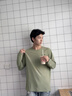 真維斯（JEANSWEST）長(cháng)袖t恤男士秋季寬松華夫格上衣青少年圓領(lǐng)重磅內搭打底衫衛衣男 豆綠 簡(jiǎn)約高山_K 2XL 曬單實(shí)拍圖