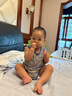 babylove嬰兒背心包屁衣夏季透氣衣服莫代爾無(wú)袖三角哈衣爬服條紋寶寶夏裝 曬單實(shí)拍圖