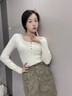 衣品元方領(lǐng)長(cháng)袖針織衫女辣妹設計感小眾秋冬單穿內搭修身顯瘦打底衫上衣 杏色 均碼 杏色（80-120斤） 曬單實(shí)拍圖