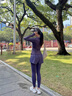 百思絨專業(yè)跑步運(yùn)動(dòng)套裝女訓(xùn)練服速干 健身瑜伽服 黛紫外套+紫色長褲XL 曬單實(shí)拍圖