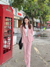 簡蜓薄款粉色職業(yè)西裝套裝女2025新款春款氣質(zhì)女神范播音藝考正裝西服 粉色西裝+褲子 L 曬單實拍圖