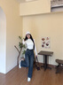 森馬（Semir）牛仔褲女抓毛闊腿褲港風(fēng)冬季2025顯腿長(zhǎng)拖地褲ins潮109725124002 曬單實(shí)拍圖
