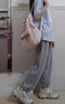 FitonTon休閑褲女秋季新款高腰垂感直筒顯瘦百搭闊腿褲美式運動(dòng)褲衛褲 曬單實(shí)拍圖