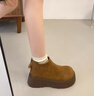 特價(jià)厚底勃肯鞋女英倫風(fēng)馬丁靴2025新款秋冬加絨雪地靴保暖短靴 焦糖色 單層 有運費險跟高5厘米 37 (235mm) 標準碼 曬單實(shí)拍圖