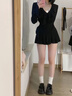 渝鼎福純欲風(fēng)性感V領(lǐng)長(zhǎng)袖連衣裙女秋季2025打底顯瘦荷葉邊黑色包臀短裙 L 曬單實(shí)拍圖