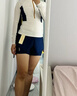 梵迪拉泳衣女分體長(cháng)袖保守遮肚顯瘦游泳館泡溫泉泳裝三件套15153米色L 曬單實(shí)拍圖