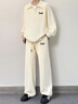 LEEREDPOI假兩件衛衣長(cháng)褲套裝男女2025春秋新品POLO領(lǐng)休閑一套情侶大碼衣服 杏色套裝 XL （建議135-155斤） 曬單實(shí)拍圖