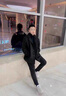 毛呢夾克外套男士休閑套裝秋冬季保暖時(shí)尚穿搭配潮流衣服男裝 黑色 加厚 3XL 曬單實(shí)拍圖