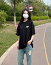 NASA GISS官方潮牌聯(lián)名t恤男夏季寬松休閑圓領(lǐng)百搭印花五分短袖 黑色 3XL  曬單實(shí)拍圖