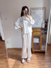 MOKITOUL輕奢品牌女士真絲睡衣女重磅長袖法式分體高端桑蠶絲綢家居服套裝 TZ24663珠光白 M 160 曬單實拍圖