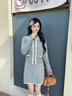香影小香風(fēng)灰色針織套裝裙女2025冬季新款含羊毛開(kāi)衫miu系兩件套 淺灰 S 曬單實(shí)拍圖