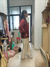 俞兆林（YUZHAOLIN）中老年女裝春秋款針織衫長(cháng)袖外套上衣媽媽裝50歲洋氣高貴兩件套 橘色+黑色長(cháng)褲 3XL 建議120-135斤 曬單實(shí)拍圖