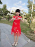 潮思匯中秋演出服女童連衣裙夏裝旗袍裙子夏季洋氣女孩中國風(fēng)公主漢服 盤(pán)扣飛袖花瓣裙 紅色 50 建議身高40cm左右 曬單實(shí)拍圖