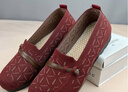 春秋季新款老北京布鞋女士透氣一腳蹬媽媽鞋平底防滑中老年懶人鞋 紅色 38 曬單實(shí)拍圖
